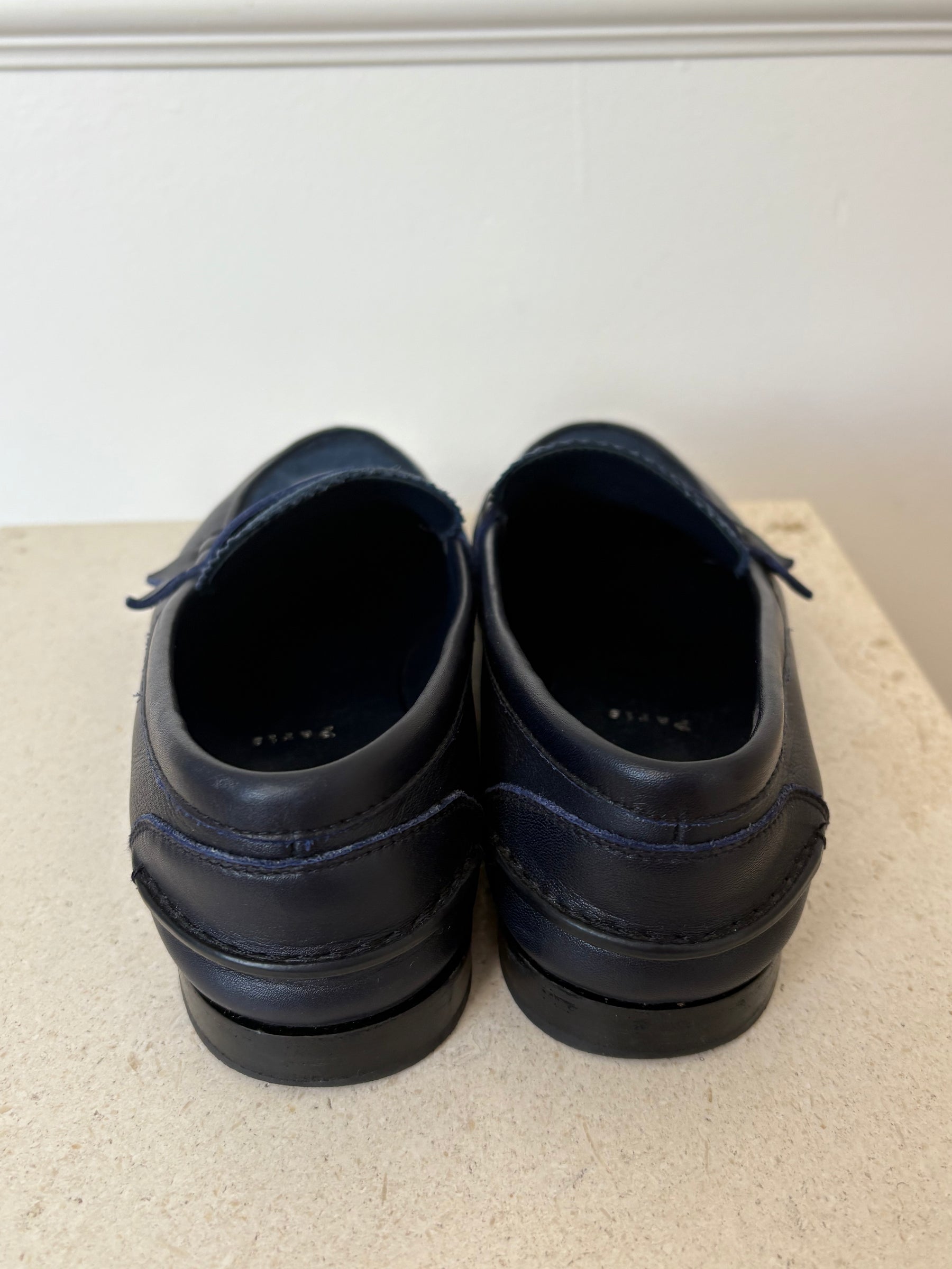 Christian Louboutin Navy Leather And Suede Penny Loafers, 37