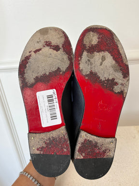 Christian Louboutin Navy Leather And Suede Penny Loafers, 37