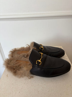 Gucci Princetown Mules With Fur Black, 37