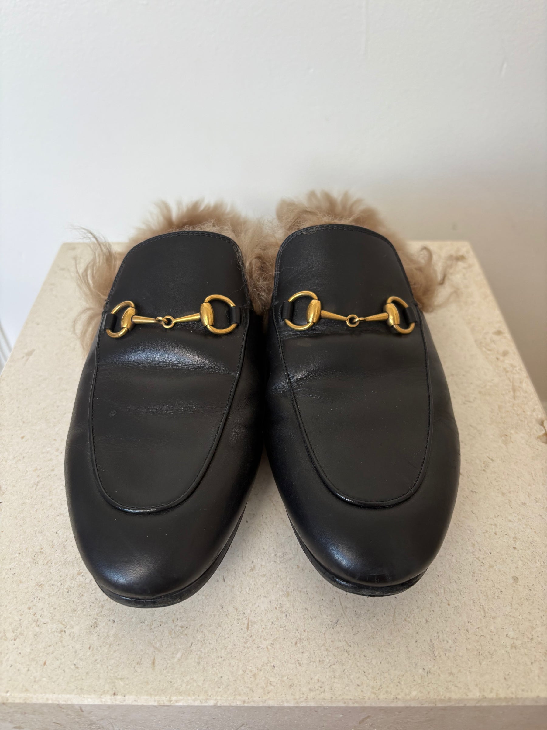 Gucci Princetown Mules With Fur Black, 37