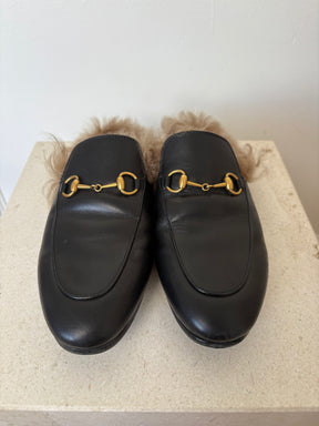 Gucci Princetown Mules With Fur Black, 37