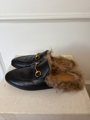 Gucci Princetown Mules With Fur Black, 37