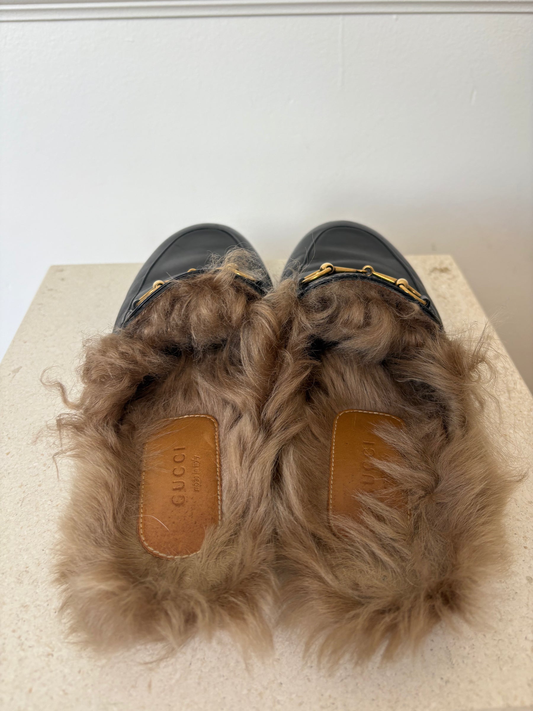 Gucci Princetown Mules With Fur Black, 37