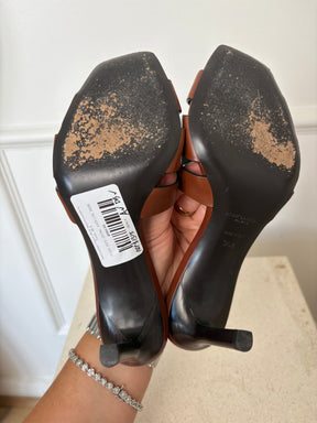 Saint Laurent Tribute Mules Smooth Leather In Toffee, 36.5