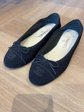 Chanel Black Corduroy Ballet Flats, 36C