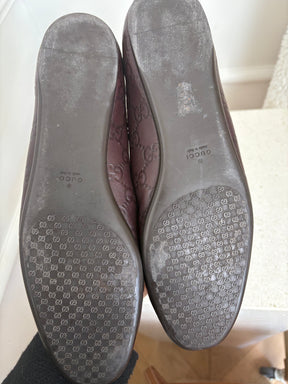 Gucci Brown Leather Monogram Embossed Flats, 40