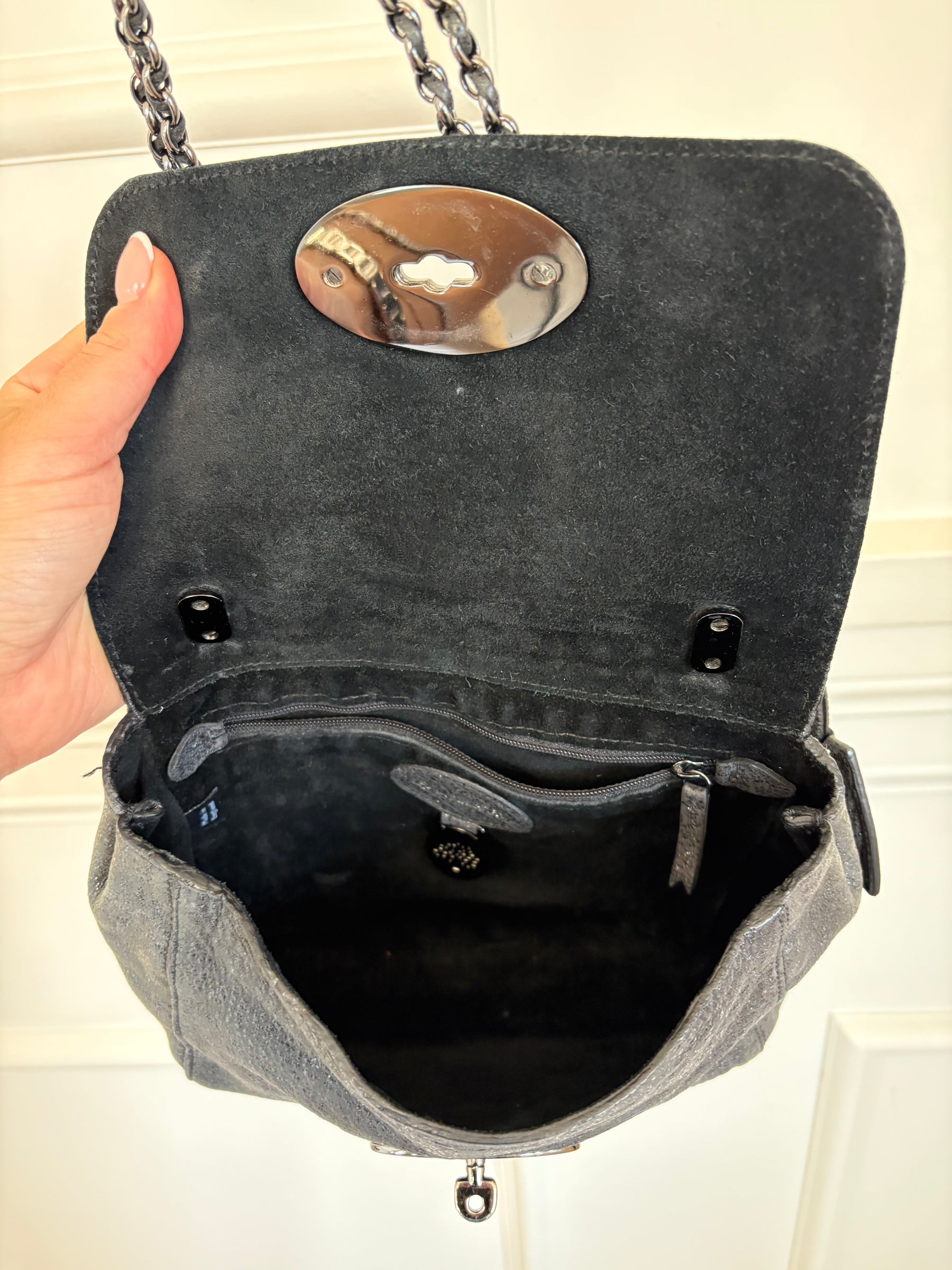 Mulberry Charcoal Sparkle Coated Leather Small Lily Crossybody Bag