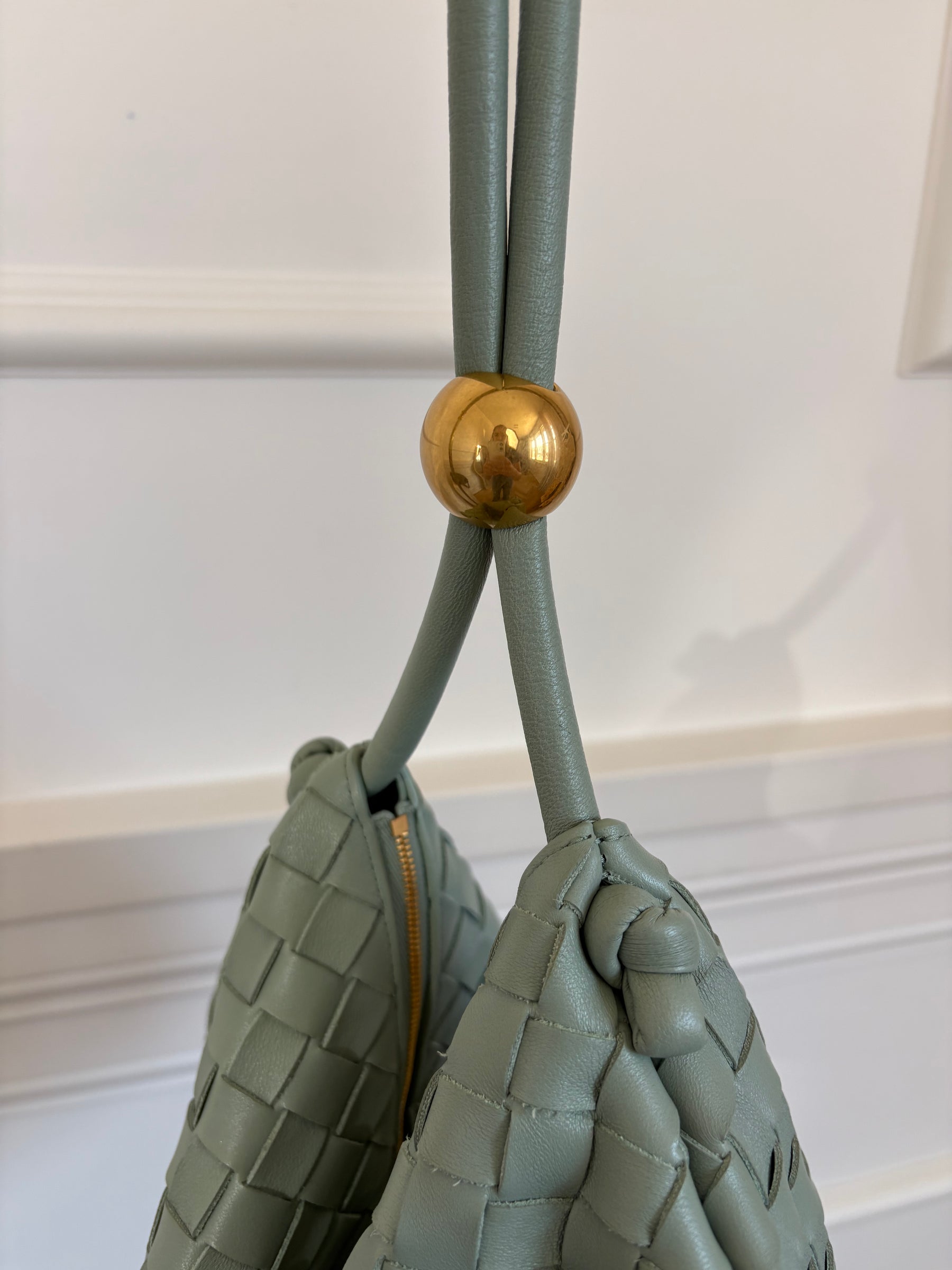 Bottega Veneta Sage Green Intrecciato Leather Turn Pouch Bag