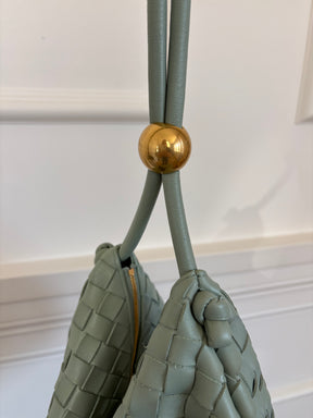 Bottega Veneta Sage Green Intrecciato Leather Turn Pouch Bag