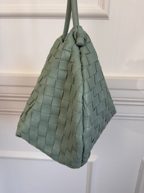 Bottega Veneta Sage Green Intrecciato Leather Turn Pouch Bag