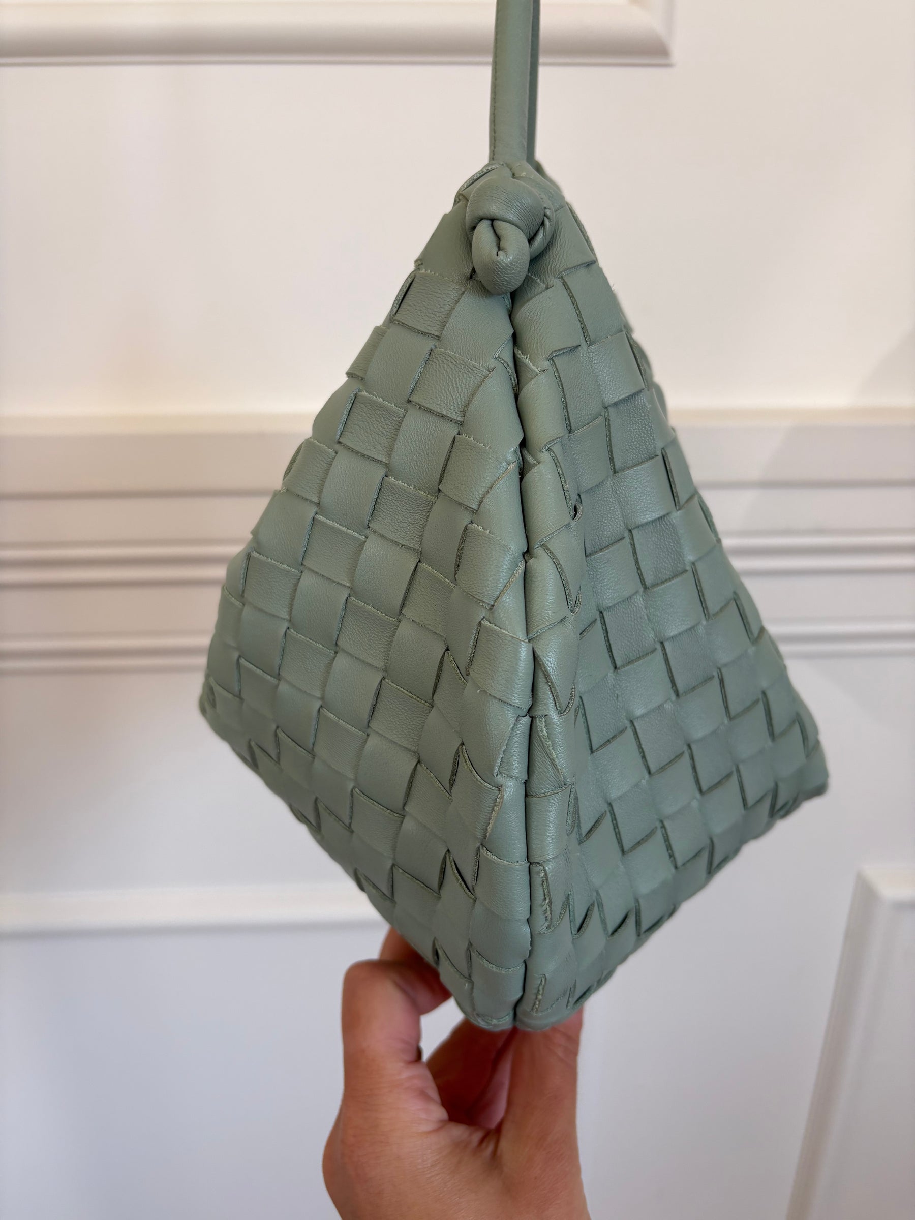 Bottega Veneta Sage Green Intrecciato Leather Turn Pouch Bag