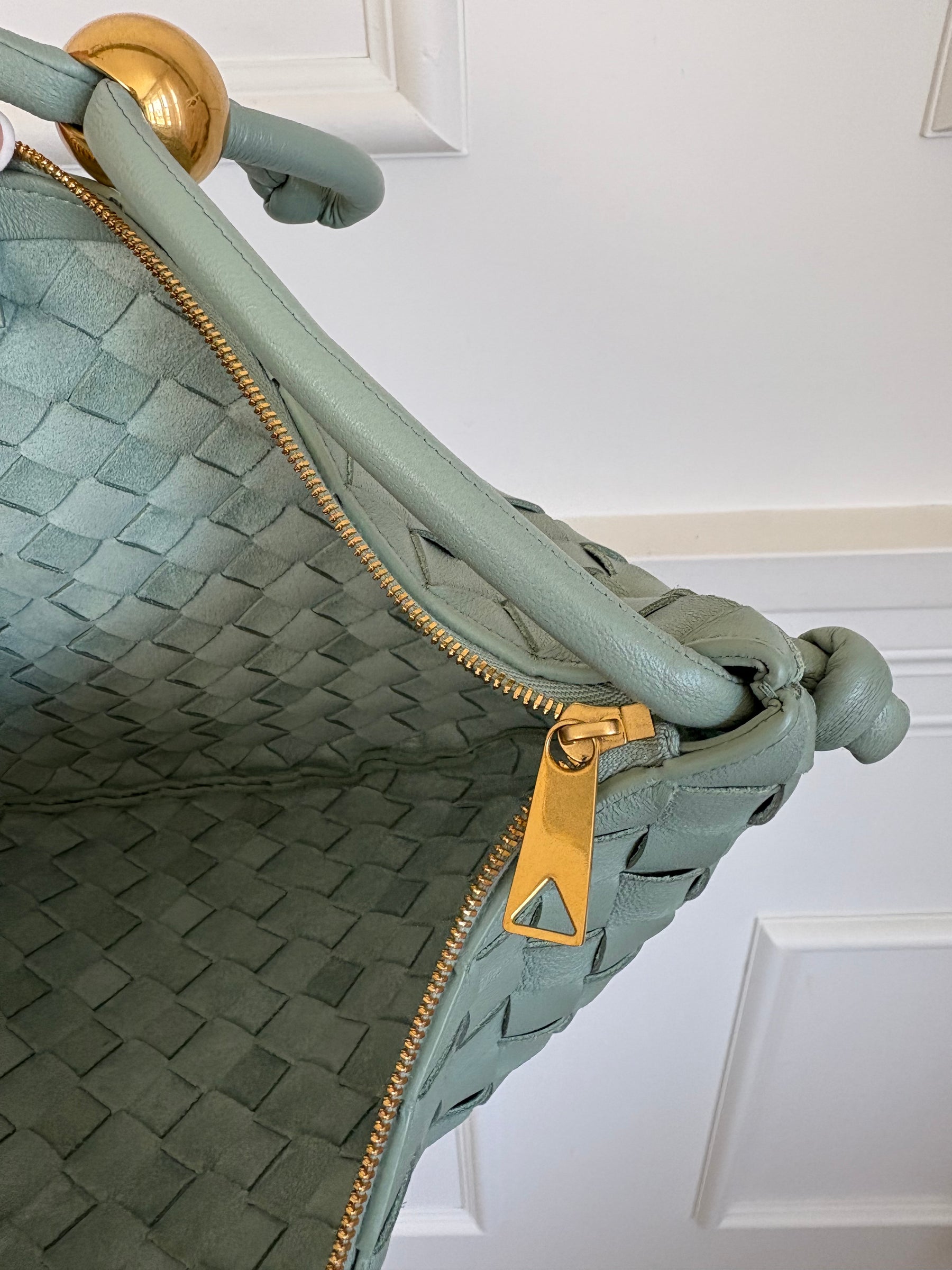 Bottega Veneta Sage Green Intrecciato Leather Turn Pouch Bag