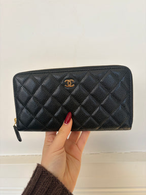 Chanel Black Caviar Leather Zip Around Wallet