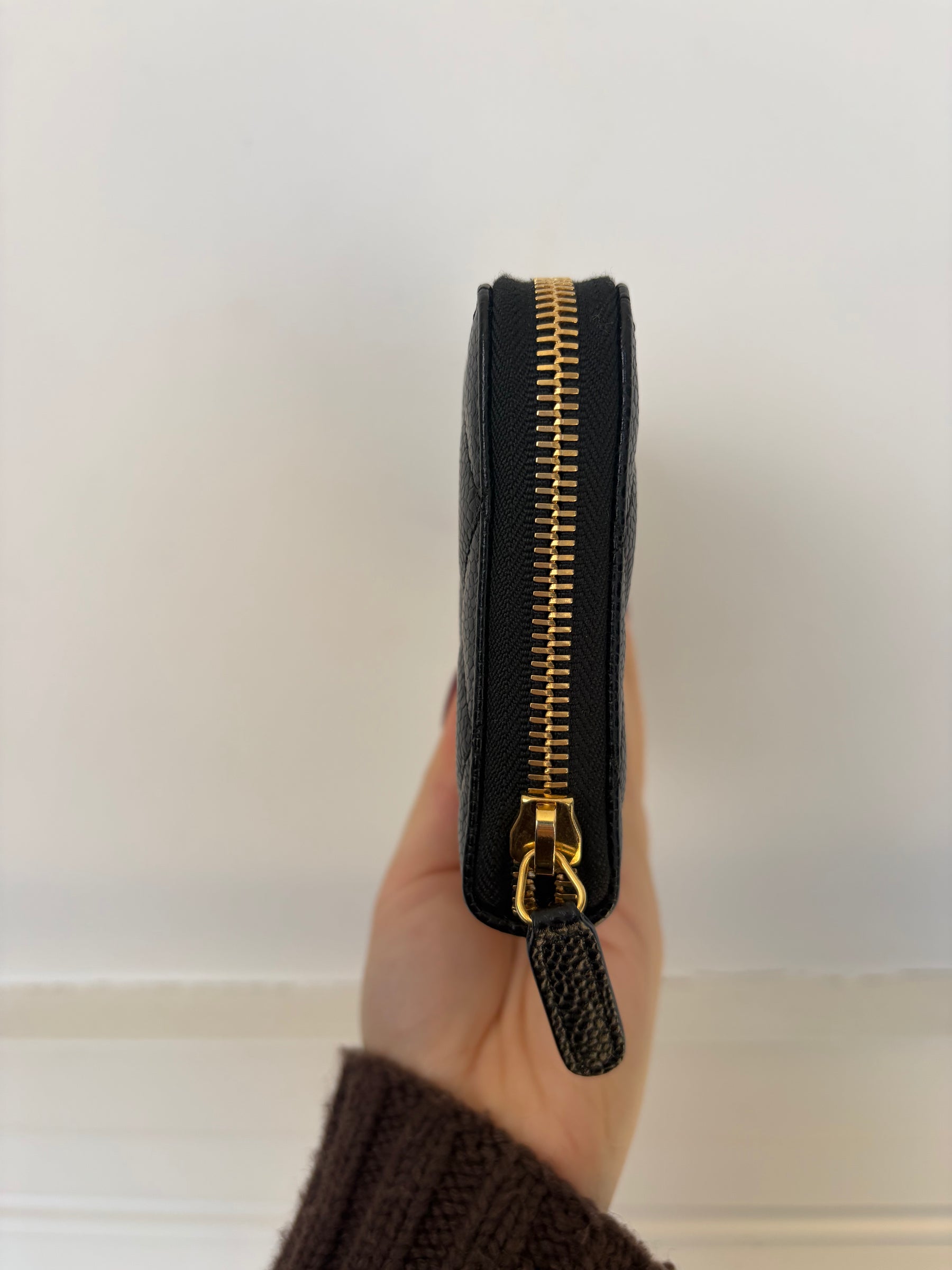Chanel Black Caviar Leather Zip Around Wallet