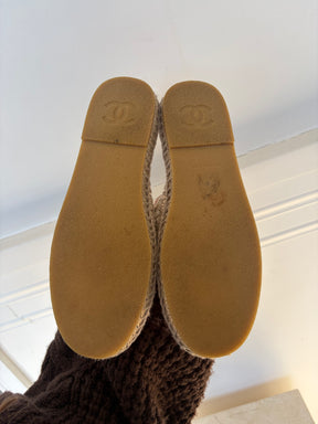 Chanel Beige Tweed Espadrille Slides, 37 C