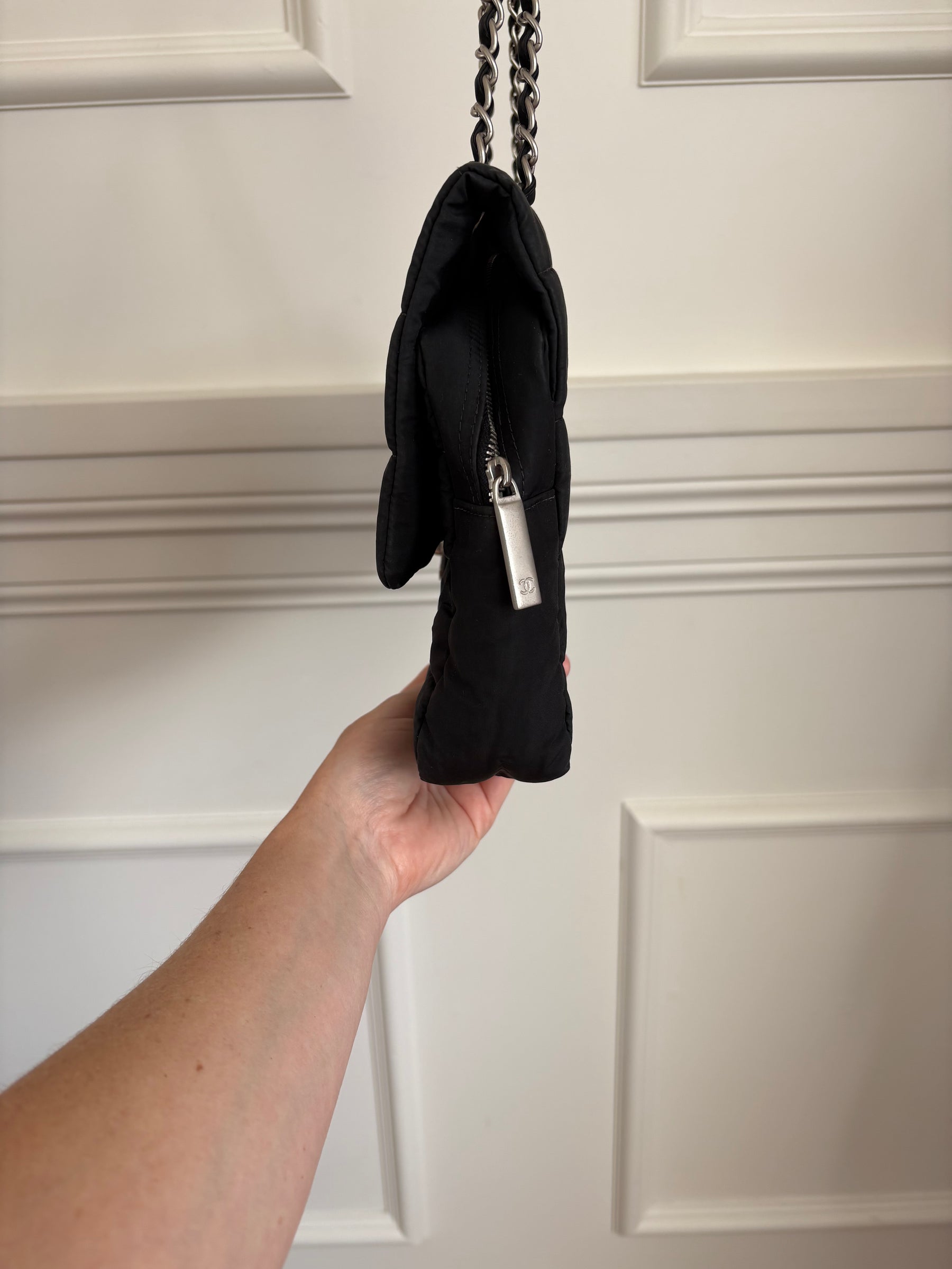 Chanel Black Nylon Chocolate Bar Quilted Flap Bag