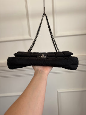 Chanel Black Nylon Chocolate Bar Quilted Flap Bag