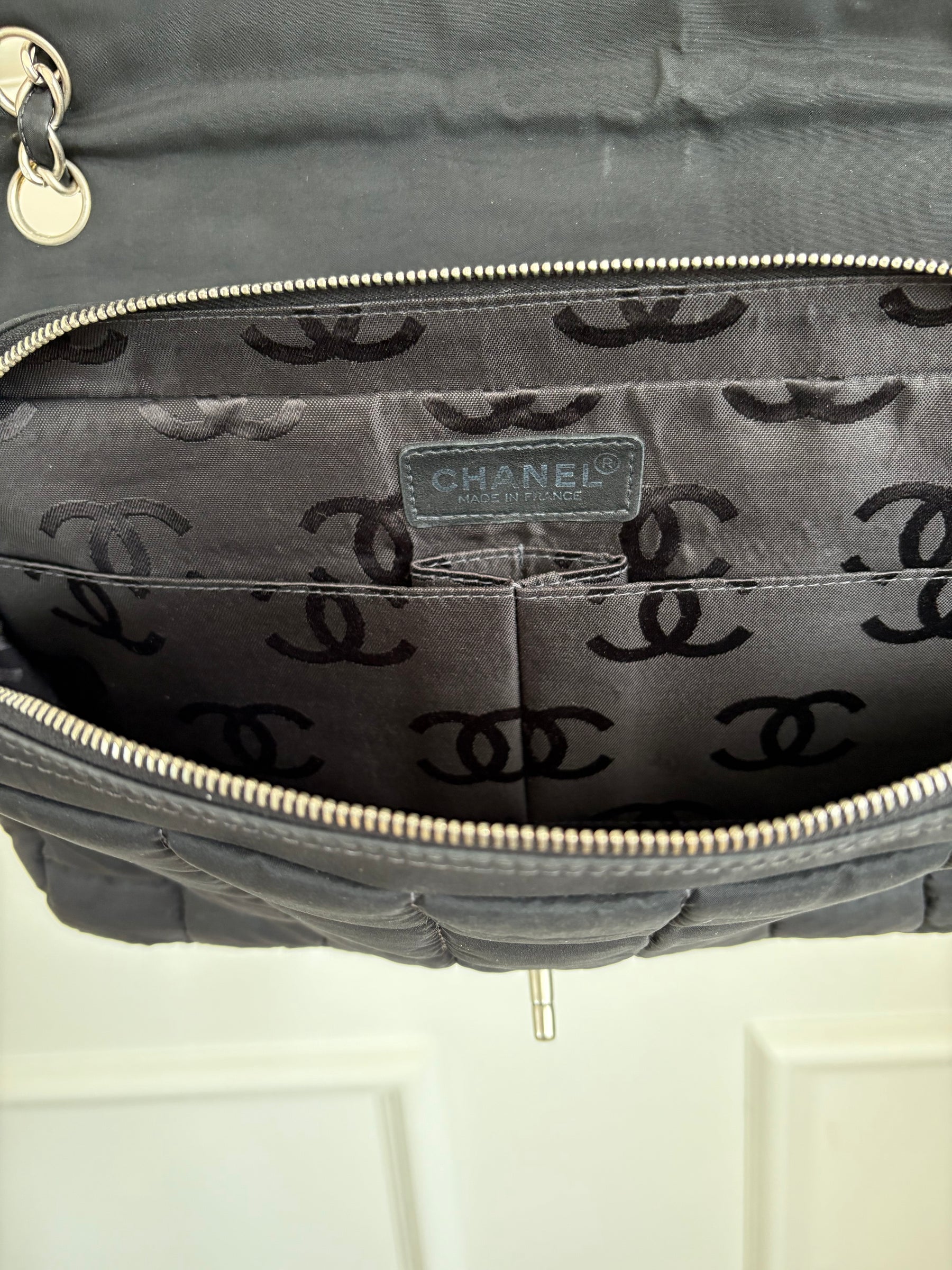 Chanel Black Nylon Chocolate Bar Quilted Flap Bag
