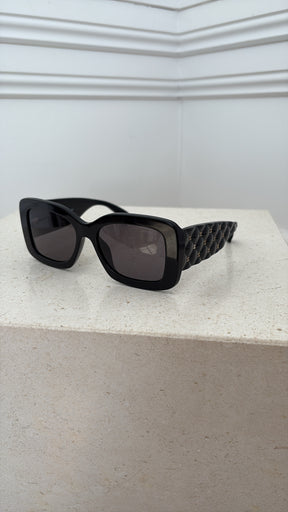 Chanel Black Acetate Square Quilted Arm Sunglasses