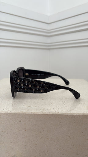 Chanel Black Acetate Square Quilted Arm Sunglasses