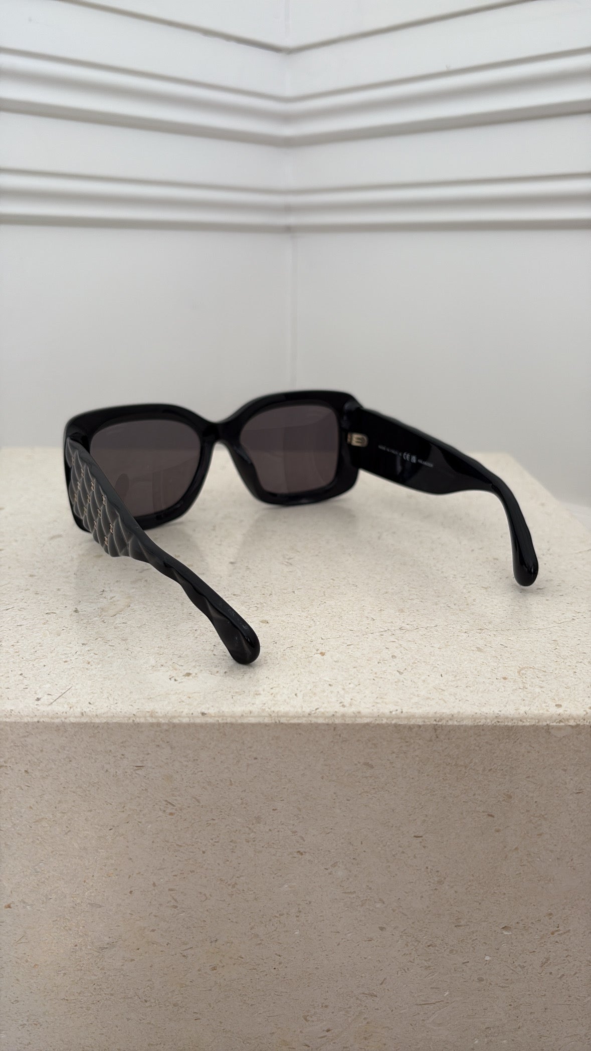 Chanel Black Acetate Square Quilted Arm Sunglasses