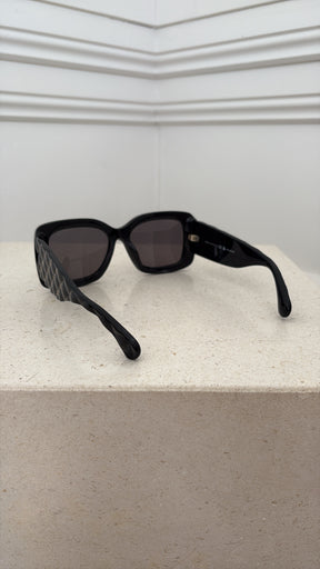 Chanel Black Acetate Square Quilted Arm Sunglasses