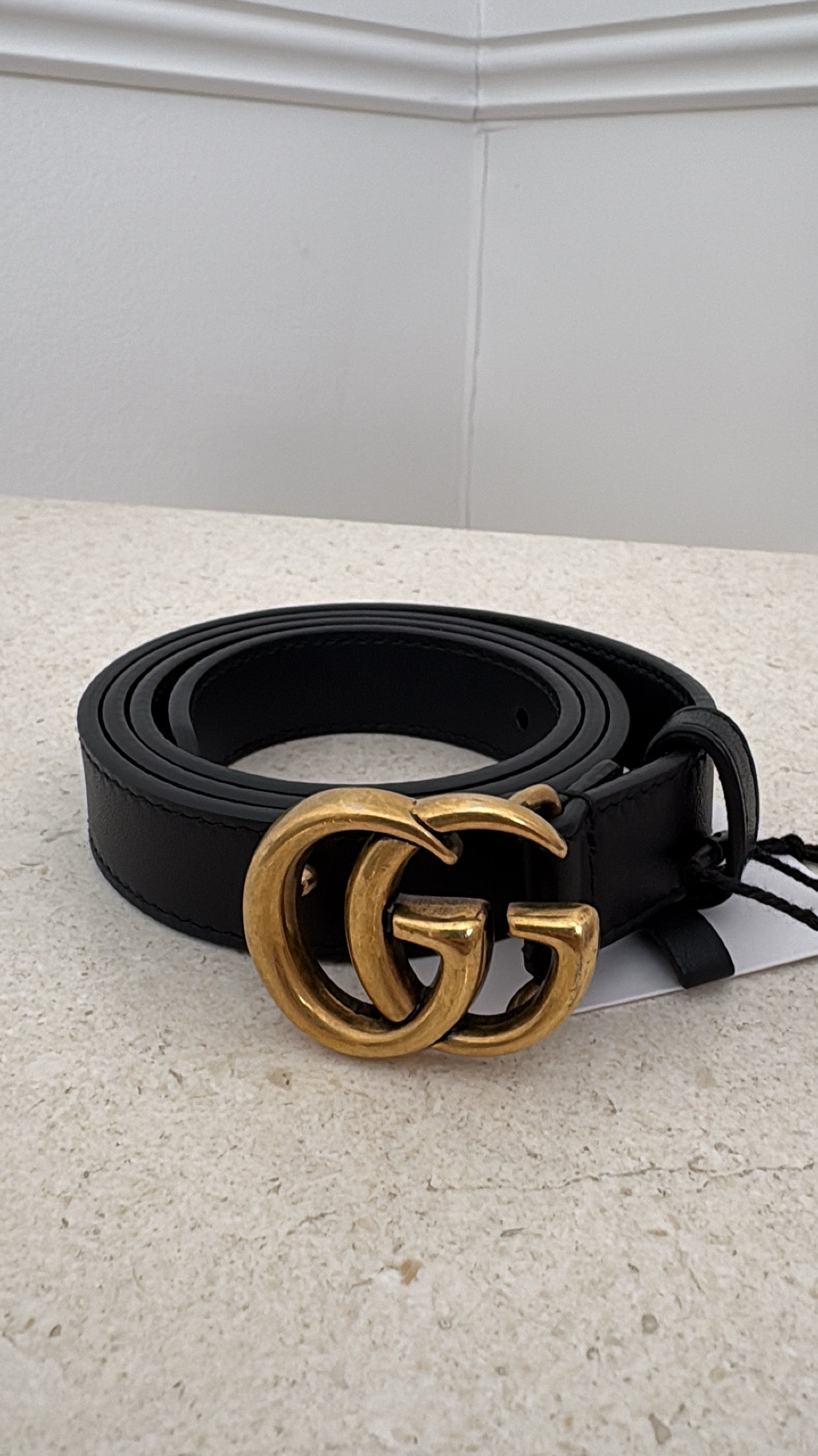 Gucci Black Leather Thin Marmont Belt, 75