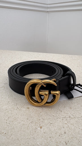 Gucci Black Leather Thin Marmont Belt, 75