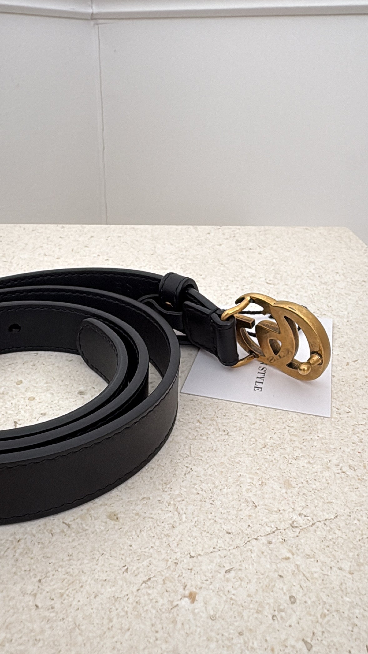 Gucci Black Leather Thin Marmont Belt, 75