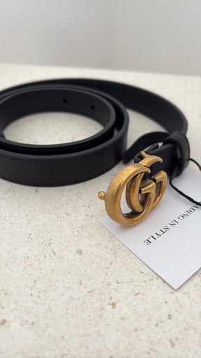Gucci Black Leather Thin Marmont Belt, 75