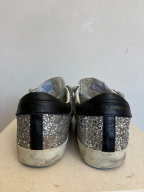 Golden Goose Black and Silver Glitter Superstar Sneakers, 39