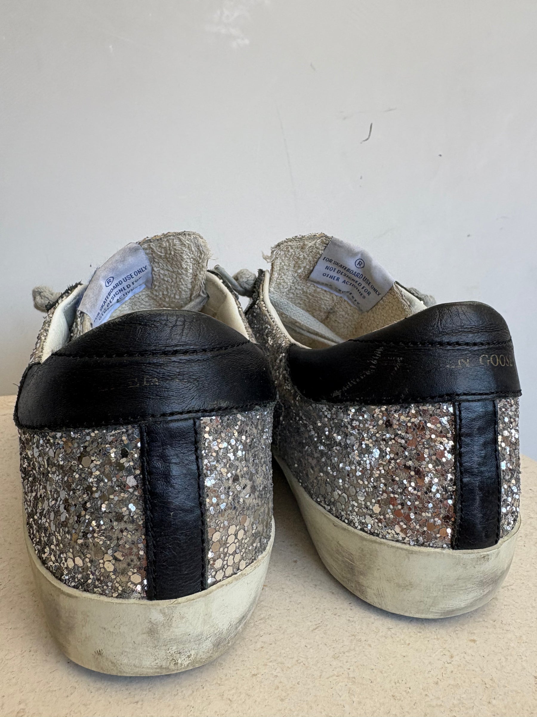 Golden Goose Black and Silver Glitter Superstar Sneakers, 39
