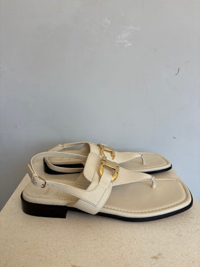 Ferragamo Cream Leather Thong Sandals, 8.5