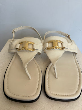 Ferragamo Cream Leather Thong Sandals, 8.5