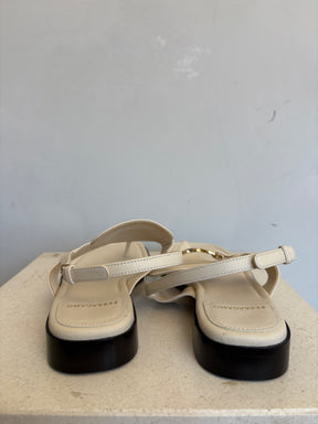Ferragamo Cream Leather Thong Sandals, 8.5