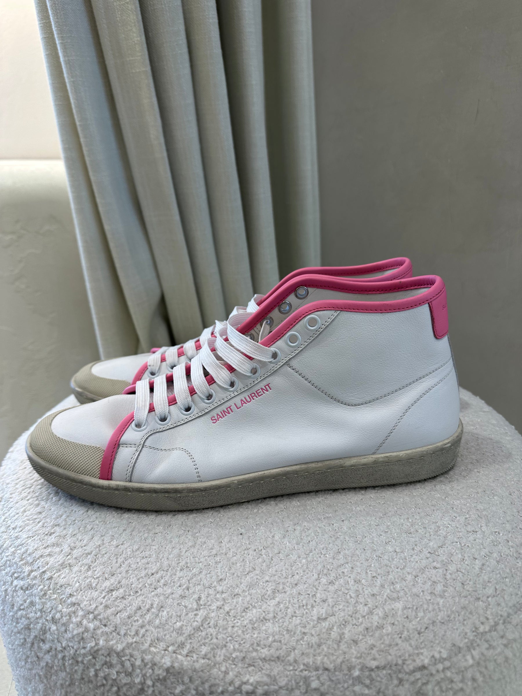 Saint Laurent Court Mid Top Sneakers White Pink, 40