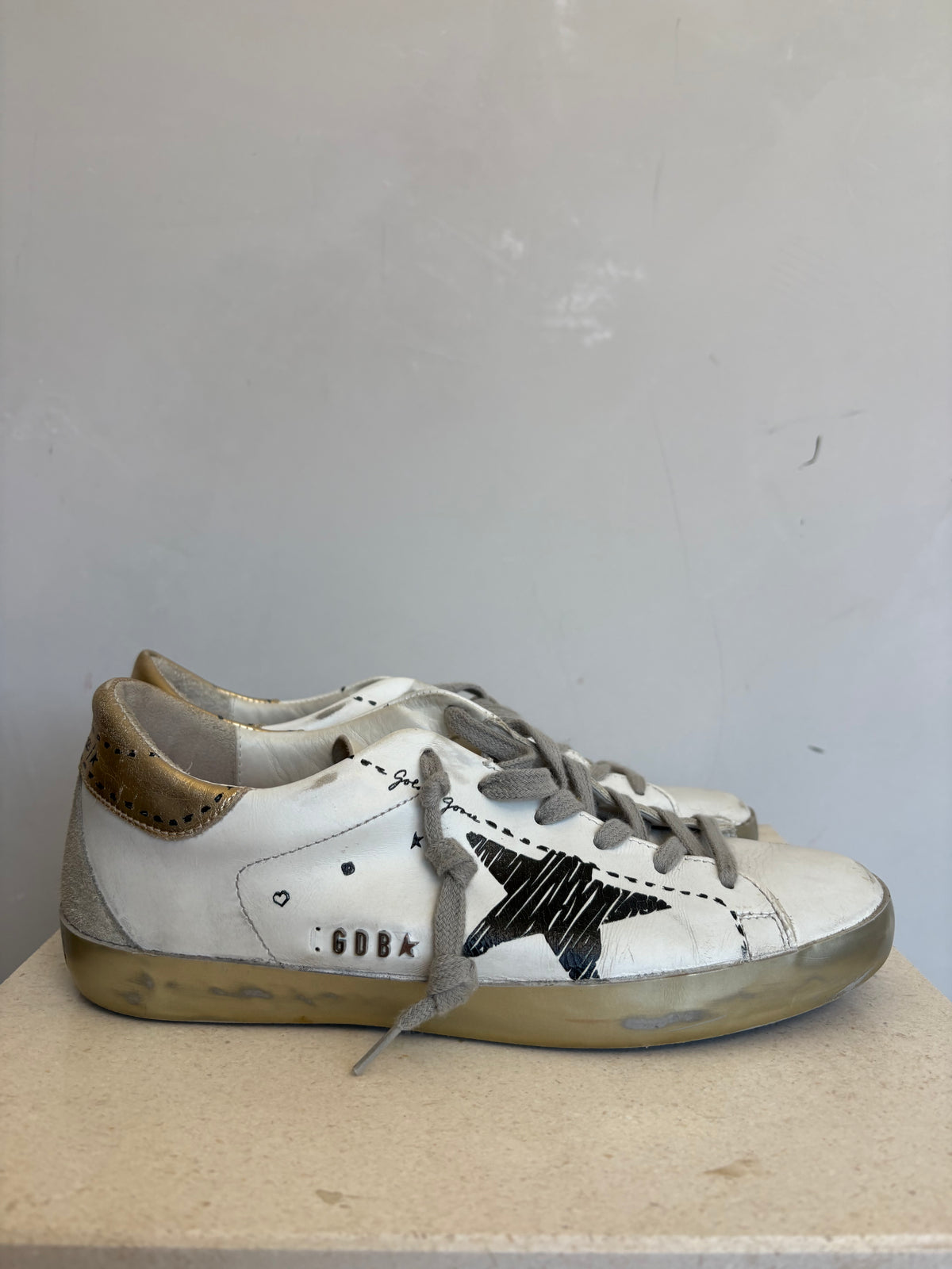 Golden Goose White and Gold Leather Superstar Sneaker, 38