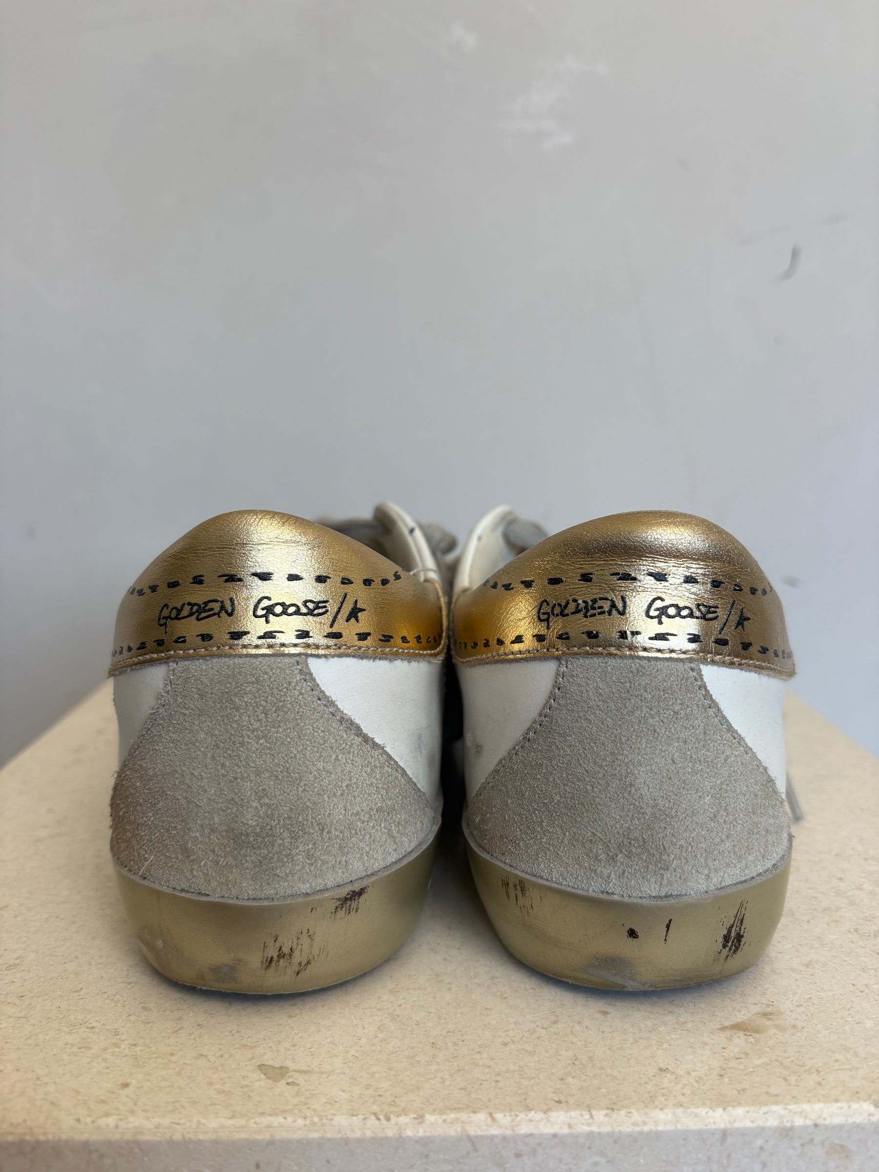 Golden Goose White and Gold Leather Superstar Sneaker, 38