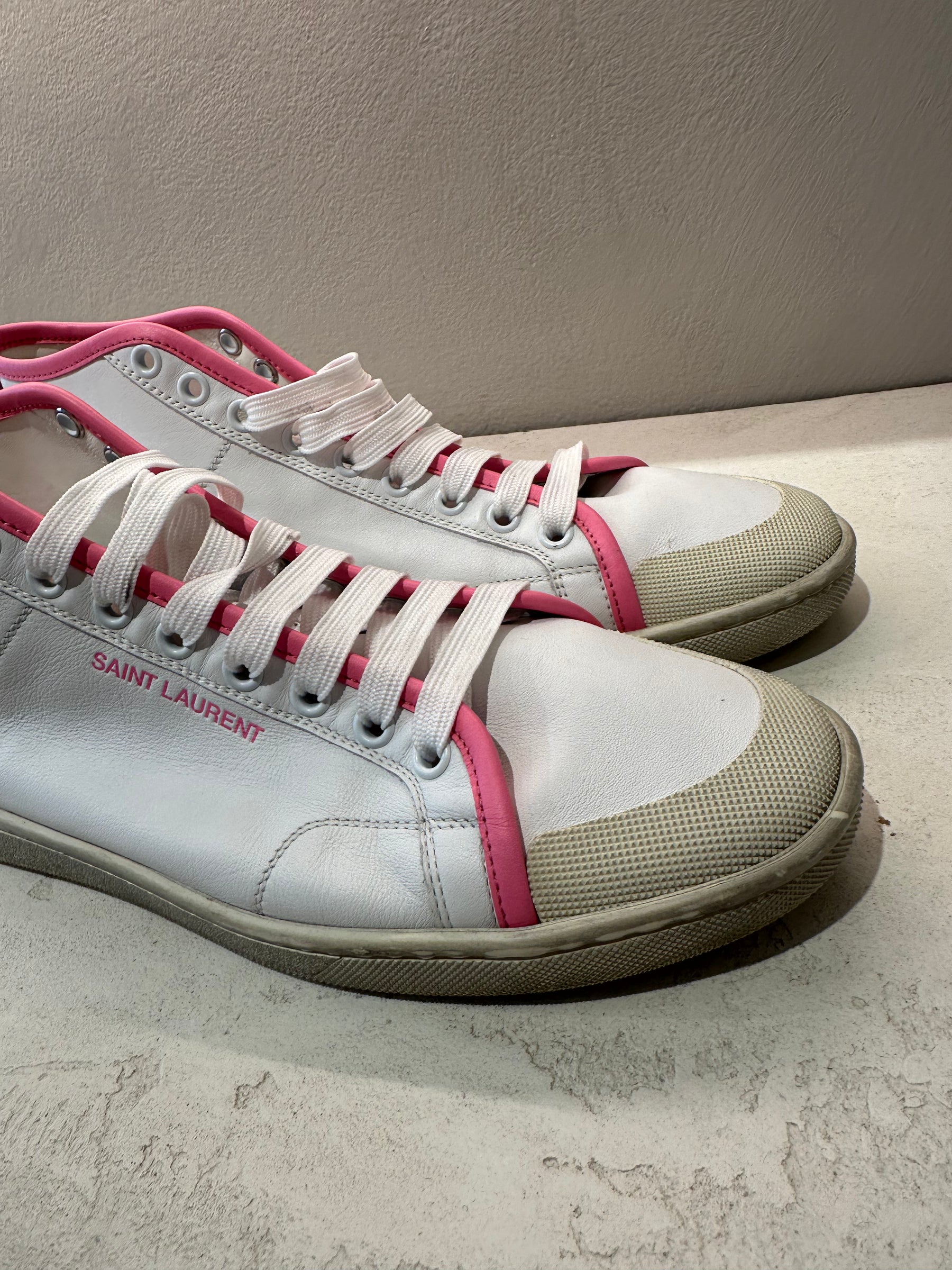 Saint Laurent Court Mid Top Sneakers White Pink, 40
