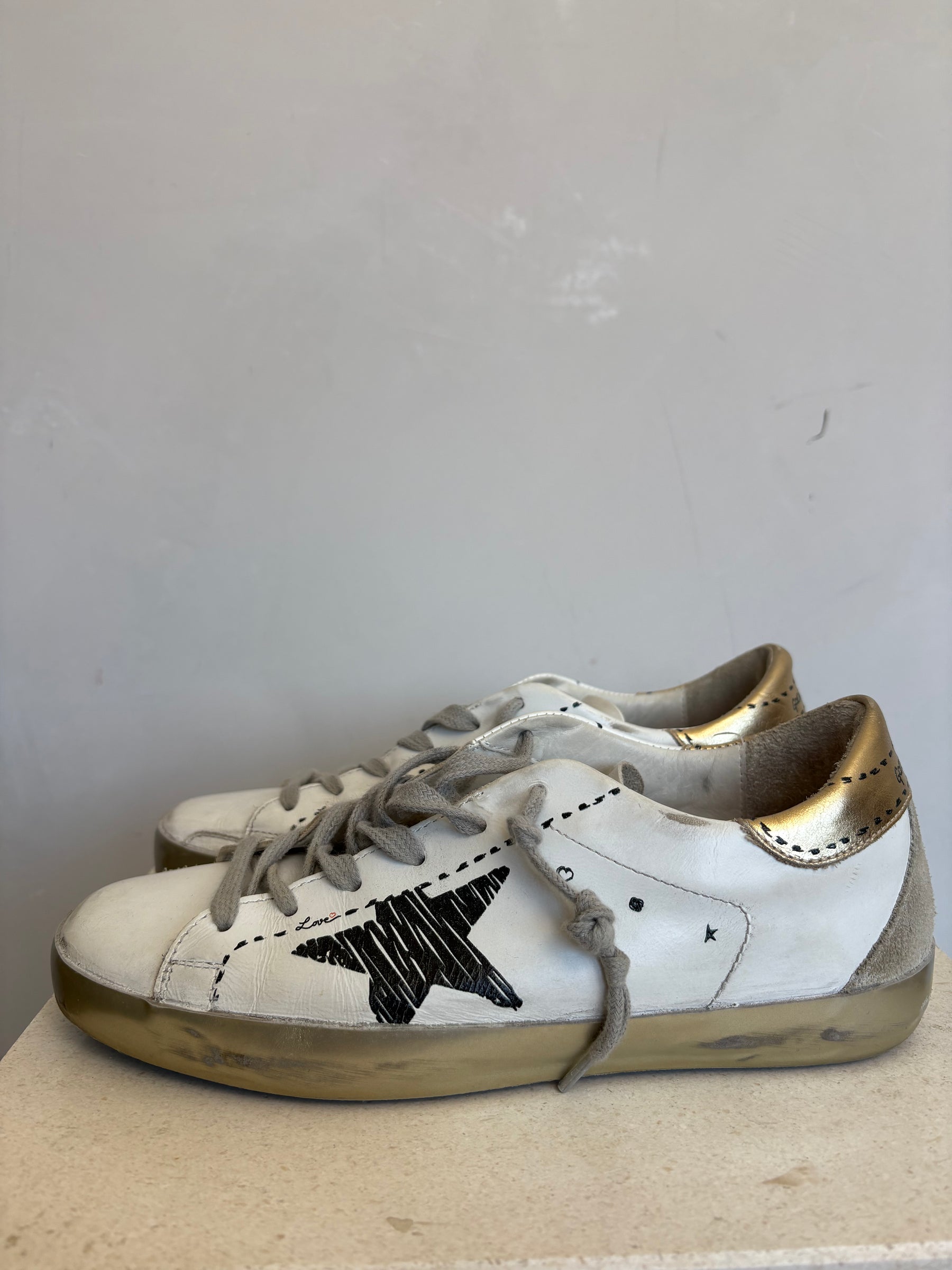 Golden Goose White and Gold Leather Superstar Sneaker, 38