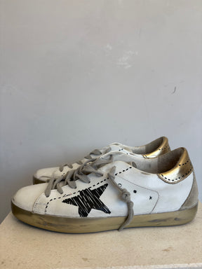 Golden Goose White and Gold Leather Superstar Sneaker, 38