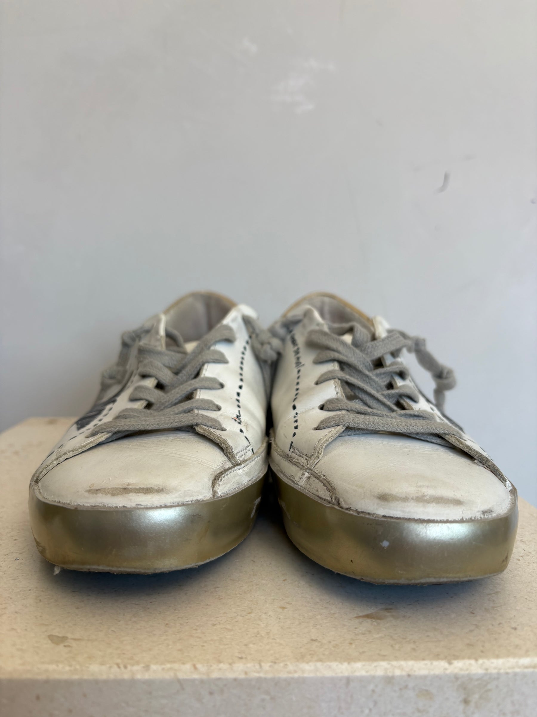 Golden Goose White and Gold Leather Superstar Sneaker, 38