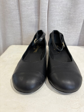 Chanel Black Crinkle Leather Pearl Heel Mary Janes, 41 C