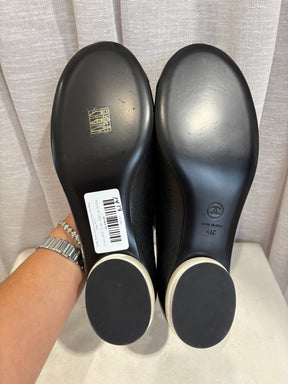 Chanel Black Crinkle Leather Pearl Heel Mary Janes, 41 C