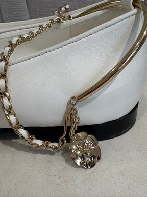 Chanel White and Black Leather Ankle Chain Mary Jane Flats, 41.5