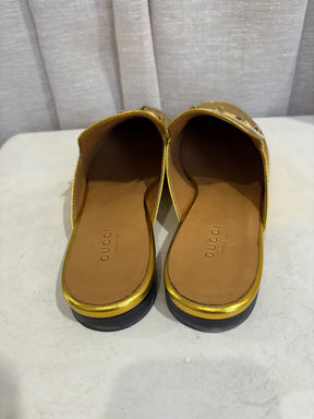 Gucci Gold Leather Princeton Mules, 39.5