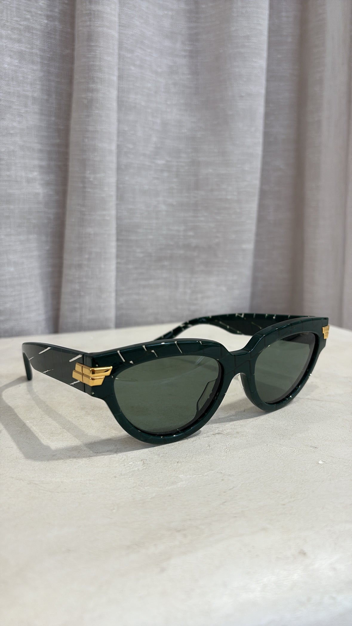 Bottega Veneta Dark Green Cat Eye Sunglasses
