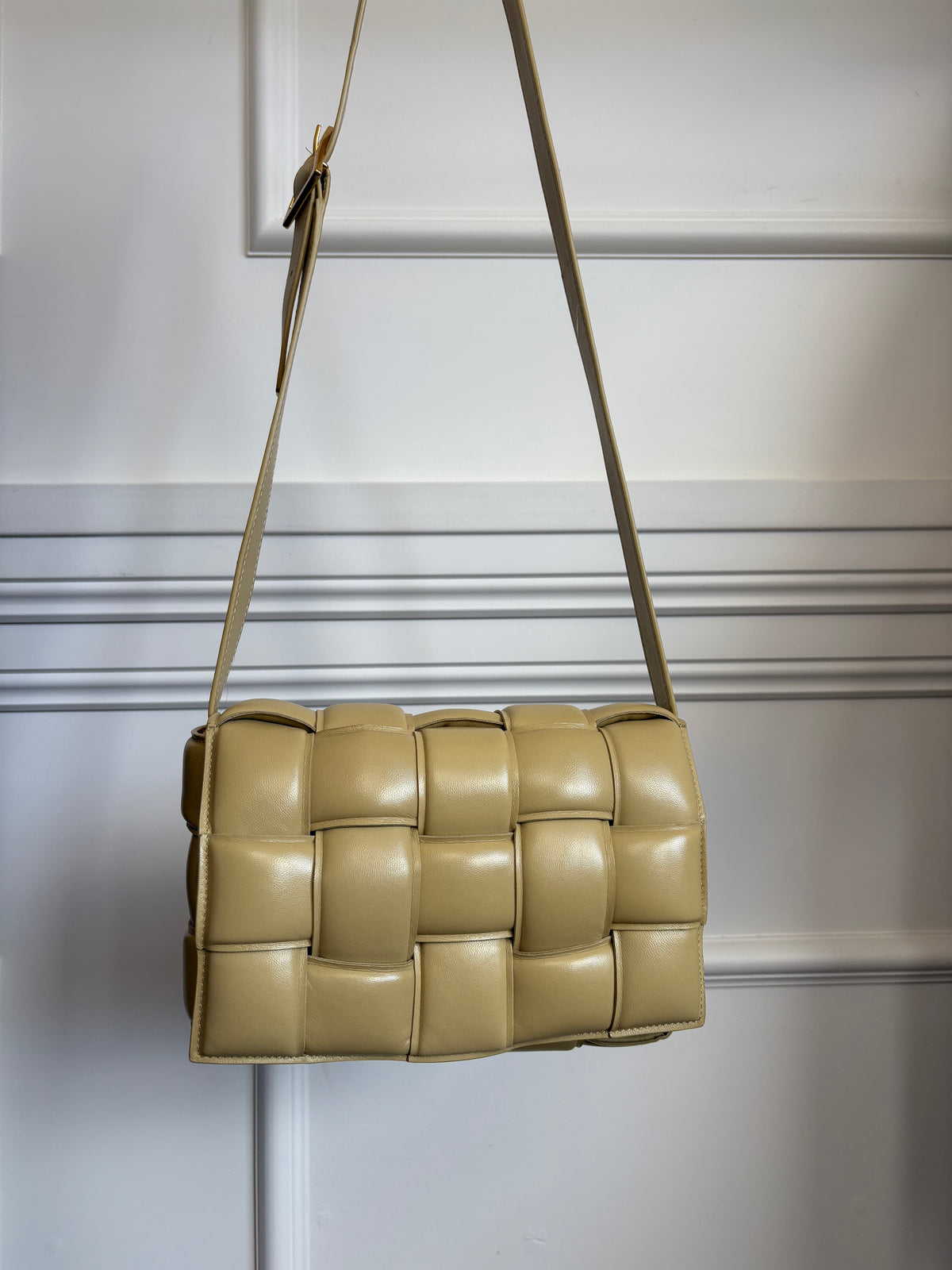 Bottega Veneta Beige Leather Padded Cassette Crossbody Bag