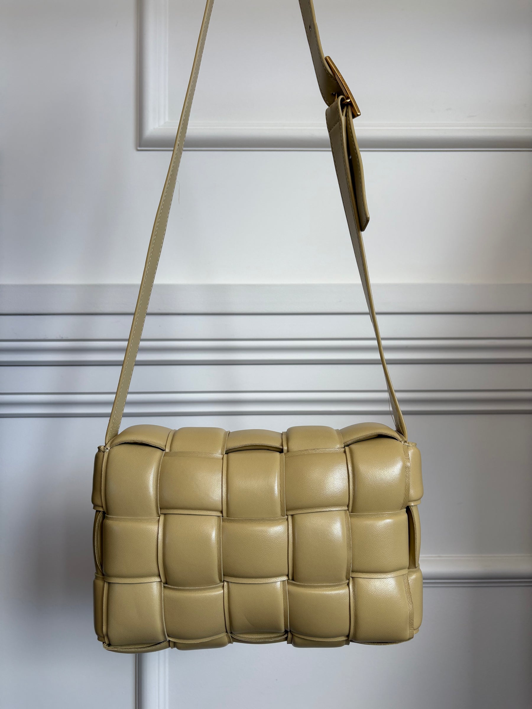Bottega Veneta Beige Leather Padded Cassette Crossbody Bag