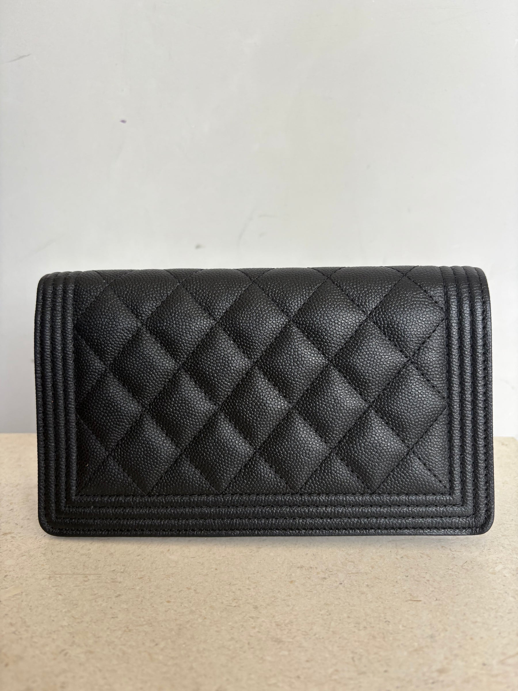 Chanel Caviar Leather Boy Wallet Black With Gold Hardware